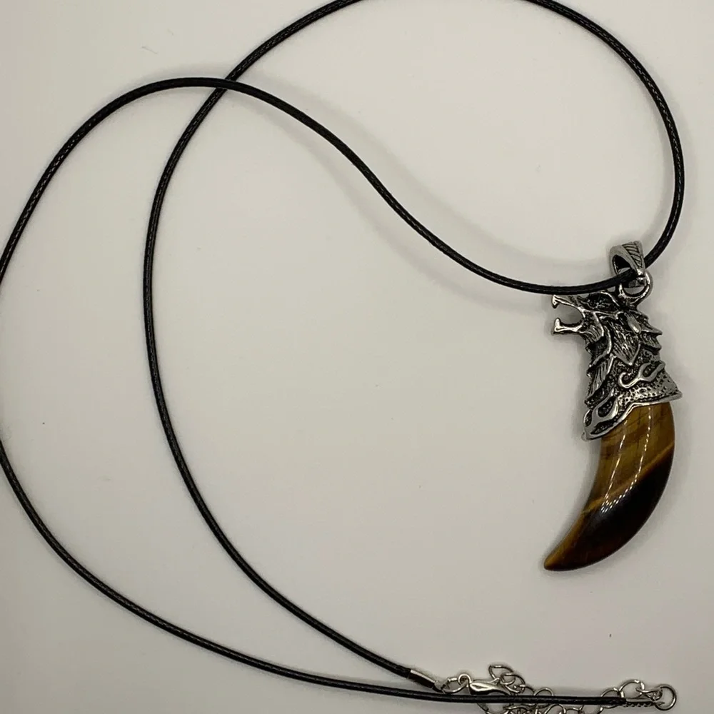 Wolf Tooth Pendant | Mens Crystal Necklace | Tigers Eye Necklace| Boyfriend Gift